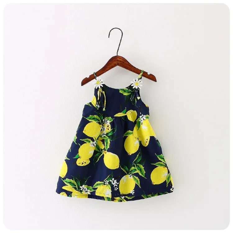 

Korean Girl Children's Garment Summer Fresh Printing Lemon Camisole Dress Girl Baby Cool Refreshing Sy Beach
