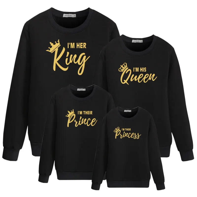 Одинаковые комплекты для мамы и дочки, папы и сына, осенний свитер для маленьких мальчиков Повседневная стильная футболка с принтом королевы для девочек - Цвет: Color 4
