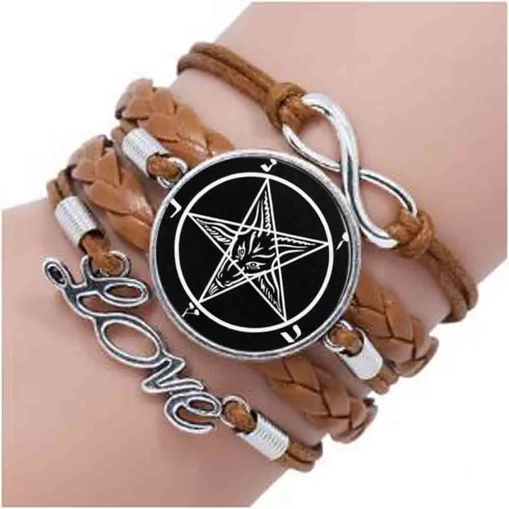 

Newest 2017 Baphomet Pentagram Logo bracelet Bronze chain vintage choker statement bracelet Fashion women Jewelry