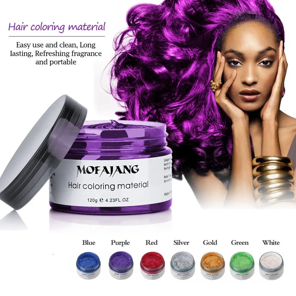 Mofajang Silver Grey Hair Color Wax Men Women Dye Gray Mud Pomade