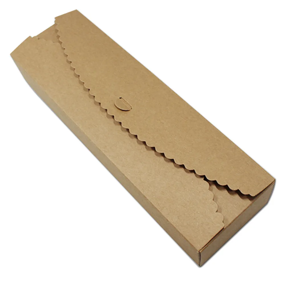 

Wholesale 130Pcs/Lot 23*7*4cm DIY Kraft Paper Party Box Brown Paper Scalloped Jewelry Cookie Packaging Box For Wedding Christmas