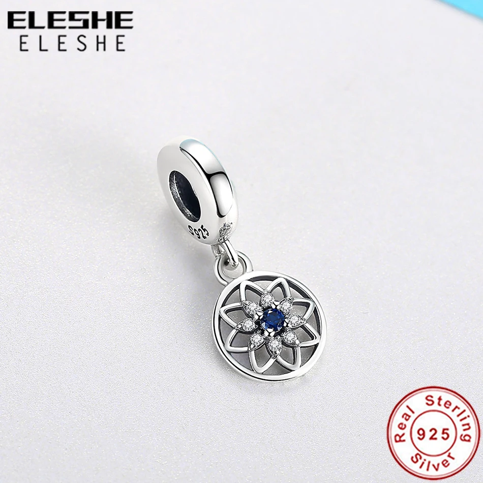 ELESHE винтажный 925 пробы серебряный синий прозрачный CZ Хрустальный цветок Висячие