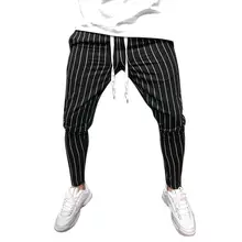 Новые модные мужские повседневные дышащие спортивные длинные брюки для бега со шнуровкой повседневные с карманом в полоску