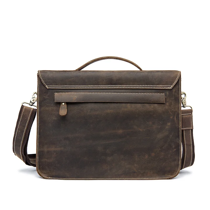 Factory direct retro style design crazy horse man bag zipper buckle cover solid color first layer leather men' handbags