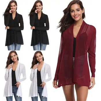 

Meihuida Womens Mesh Long Sleeve Open Front Thin Cardigan Sweater Casual Sweatshirt Tops