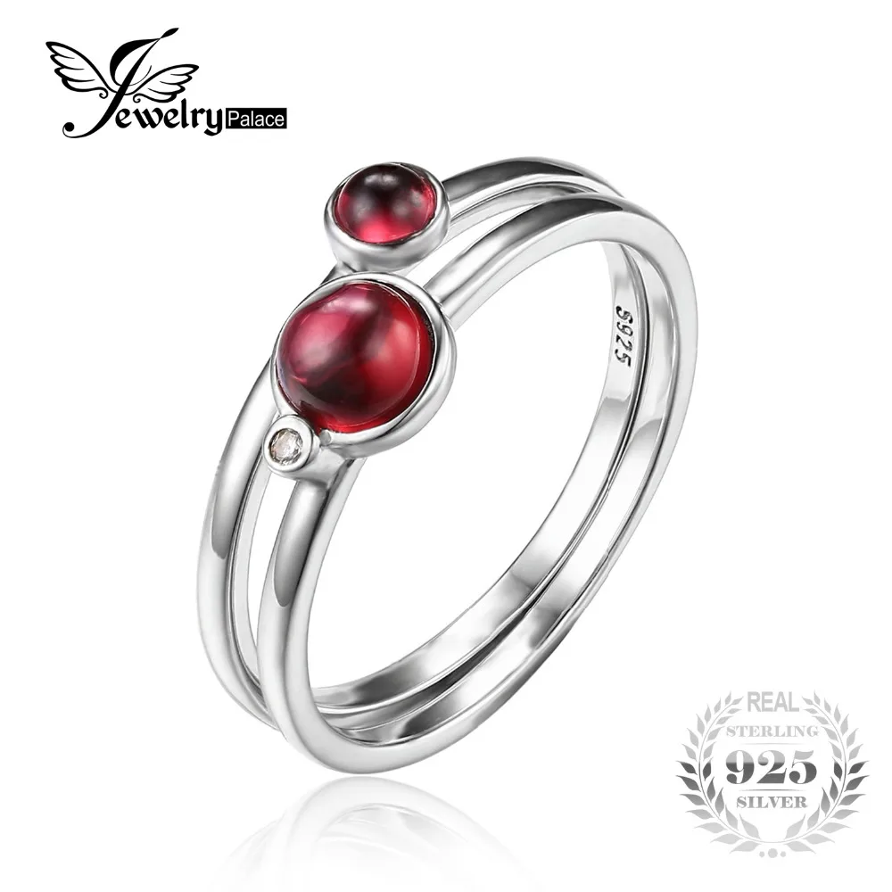JewelryPalace 0 8ct Fuchsia Genuine Garnet Band Stackable font b Ring b font Sets 925 Sterling