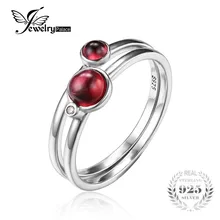 JewelryPalace 0.8ct Fuchsia Genuine Garnet Band Stackable Ring Sets 925 Sterling Silver 2016 New Fashion Fine Jewelry For Women