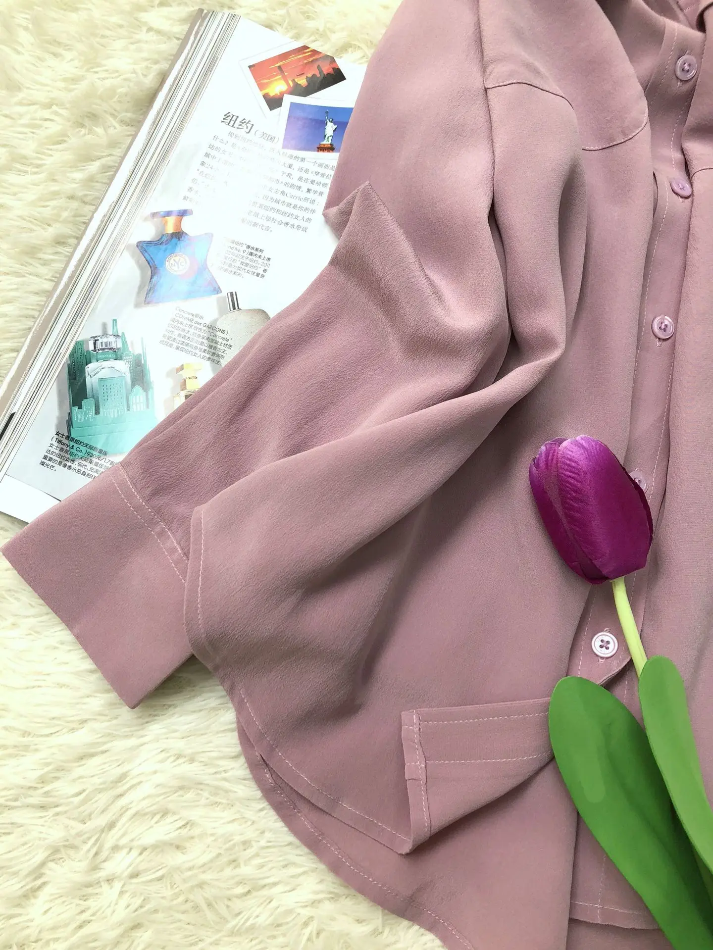 Женская рубашка,, песочная, моющаяся, шелковая, Классическая, с двойным карманом, с длинным рукавом, женская рубашка, Женские топы и блузки