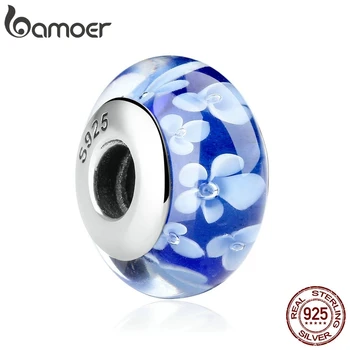 

BAMOER 1 pcs Popular 925 Sterling Silver Blue Flower Pattern European Murano Glass Beads Charms Fit Bracelets & Bangles SCZ006