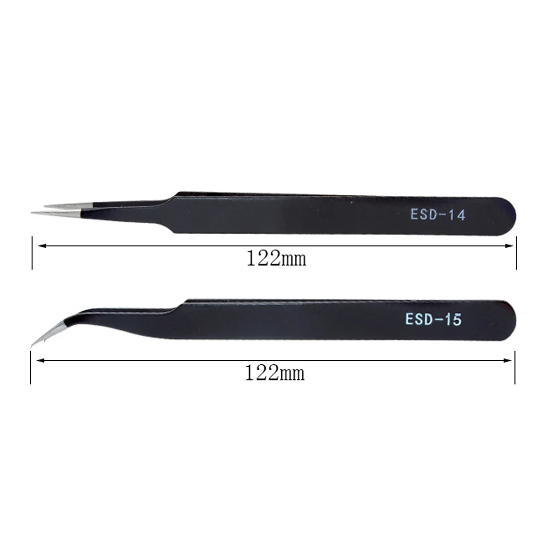 

Electronic ESD Tweezers Tool 2PCS ESD-14 ESD-15 Anti-static Curved Straight Tip Forceps Precision Soldering Tweezers Set