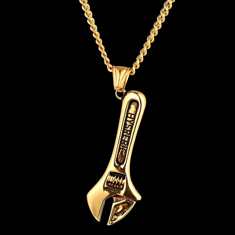 Hip Hop Jewelry Gifts Pendants Golden Wrench Necklaces Vintage Gold