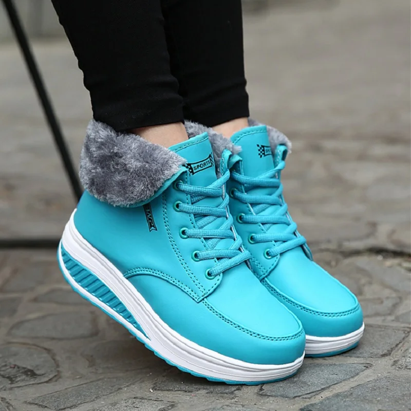 

Women Winter Snow Boots Female Lace Up Wedges Ankle Boots Platform Sneakers Plush Warm Zapatos Mujer