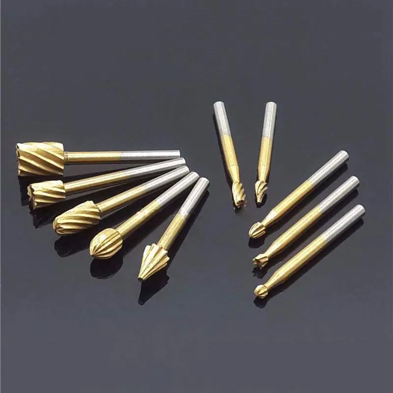 

10pcs HSS Titanium Routing Rotary Milling Rotary File Cutter Wood Carving Drill Bits Rotary Burrs Woodworking Milling Cutters