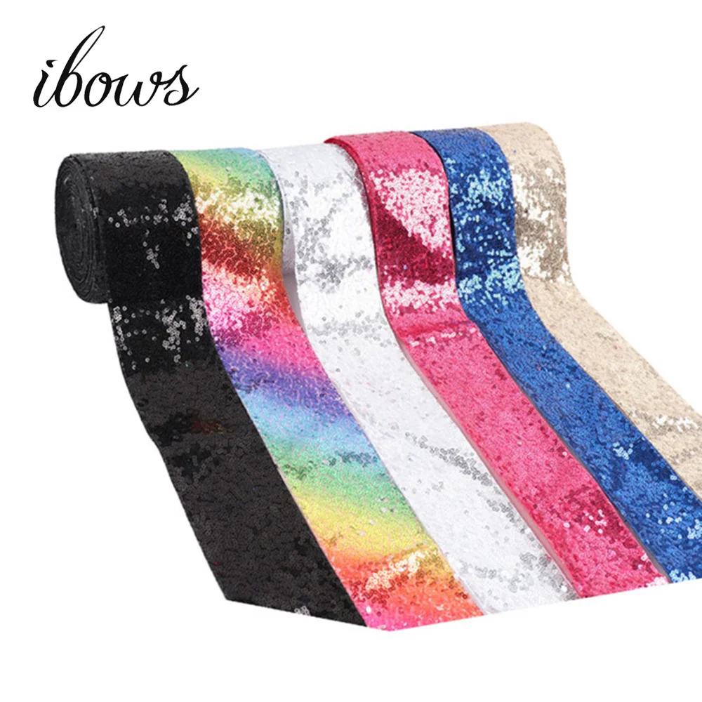 

IBOWS 2y/lot 3" 75mm Sequin Ribbon Colorful Ribbon DIY Hair Bows Materials Wedding Party Decoration Handmade Craft Accessories