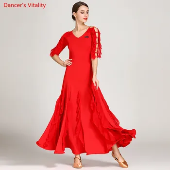 

Fashion Ballroom Dance Dress Chic Half Sleeves Big Swing Dresses Women Waltz Tango Dance Performance Competition Costumes