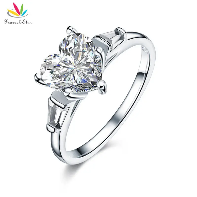 

Peacock Star Solid 925 Sterling Silver Wedding Engagement Promise Ring 2 Carat Heart Jewelry Created Diamante CFR8279