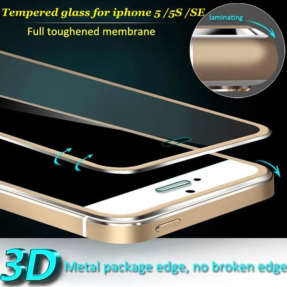 Изогнутое титановое закаленное 3d стекло для iphone 5 проектор экрана 5c se Защитная