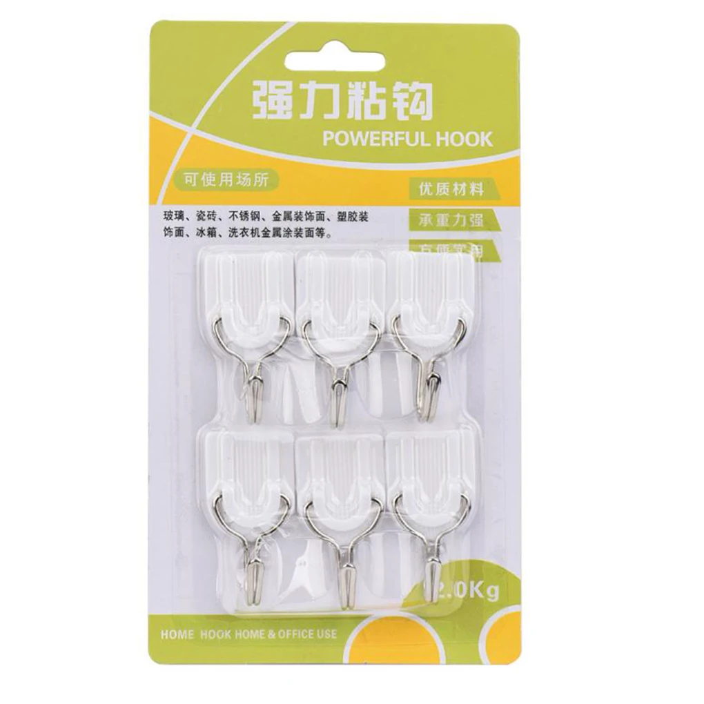 

6PCS Strong Adhesive Hook Wall Door Sticky Hanger Holder Kitchen Bathroom White Hooks Home Bathroom Kitchen Wall Hook