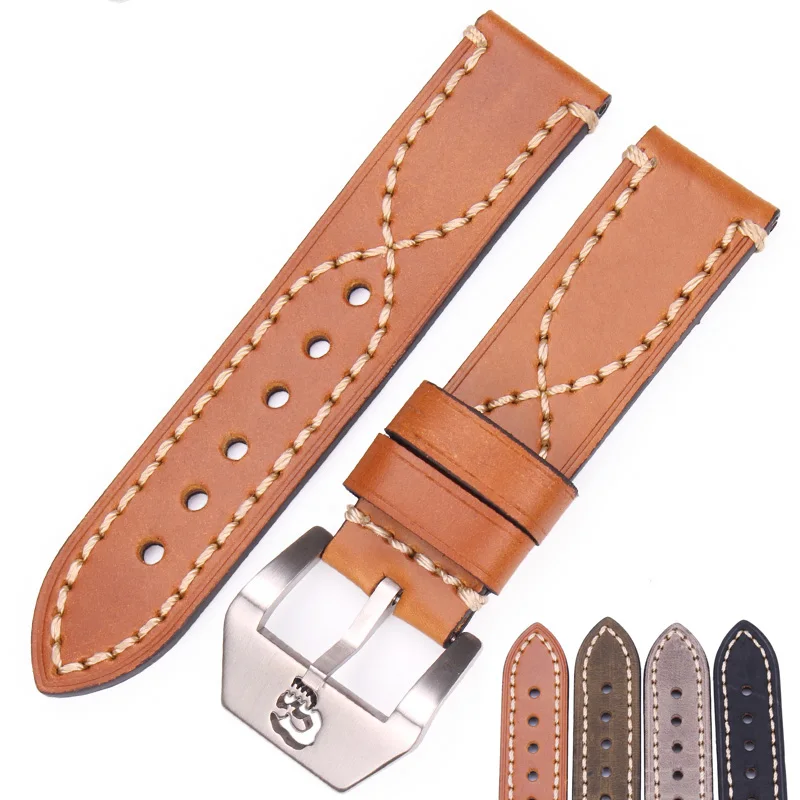 

22mm 24mm Watchbands Italy Genuine Leather Thick Women Watch Strap Belt Stainless Steel Buckle Clasp For Panerai