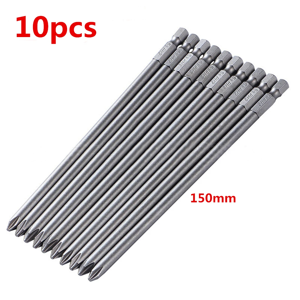 

10pcs/set 1/4'' 150mm Long S2 Alloy Steel Magnetic Cross Head PH2 Electric Screwdriver Bit Hand Tools