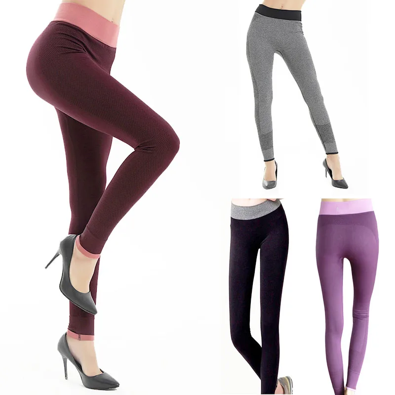 New Elastic Long Leggins For Girl Lady Running  Tights Sports Pants Jogging Yoga 4 Colour /2size M/L Wine Red Purple