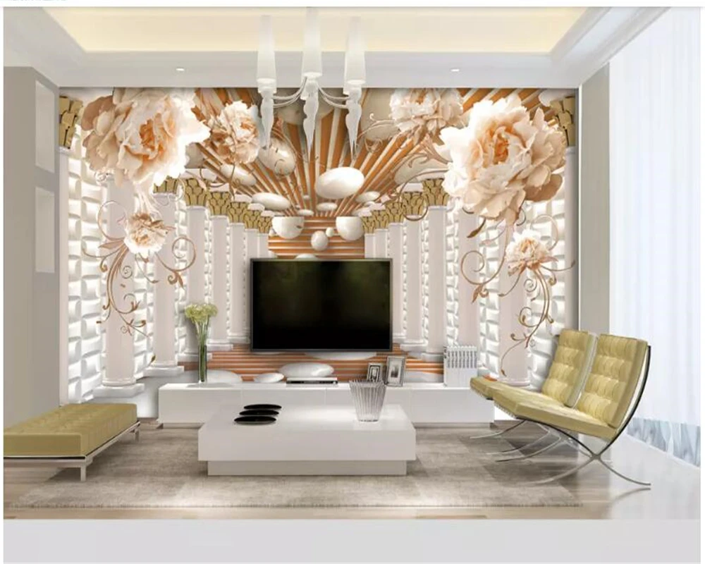 Beibehang Papier Peint Personalizzato Peonia Vero Fiore Colonna Romana Europeo 3D Tv Sfondo Dipinto Murale Carta Da Parati Hudas Bellezza