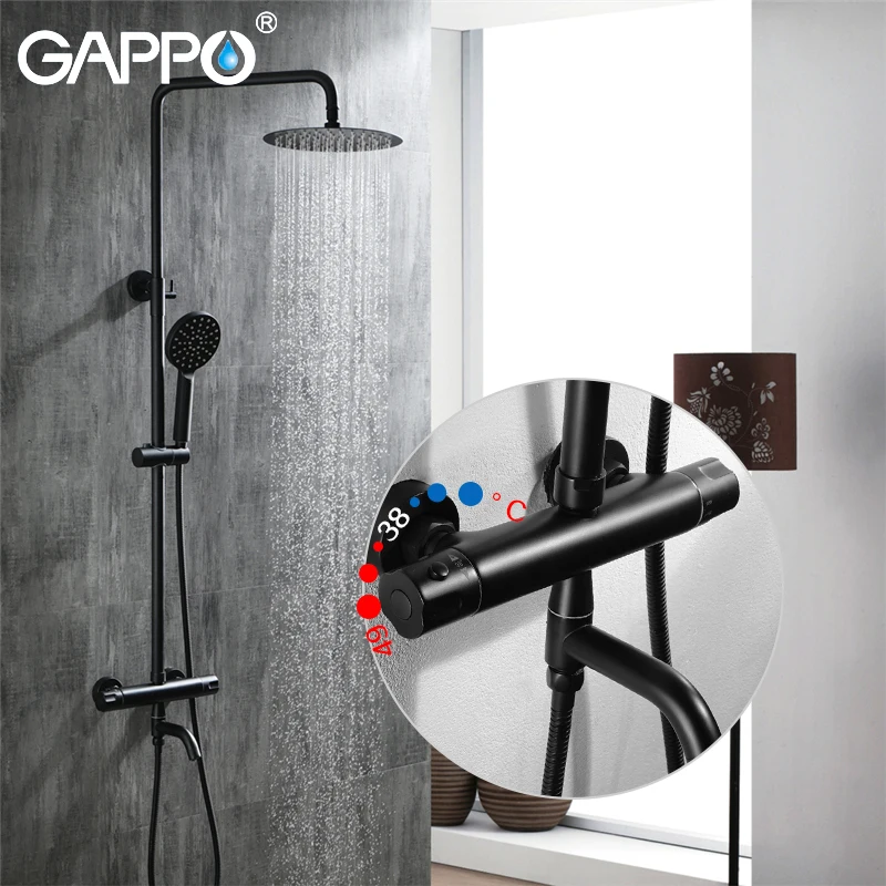 GAPPO Shower Faucets black Concealed shower mixer taps rainfall shower set waterfall bathroom rain mixers faucet