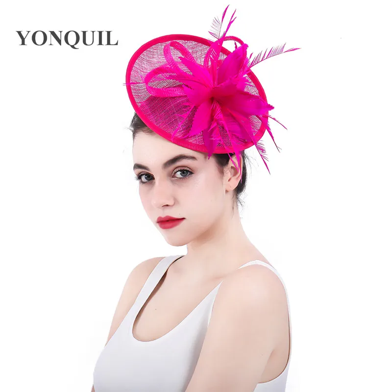 Buy Hot pink Fascinators Hats with Feather Sinamay Hat
