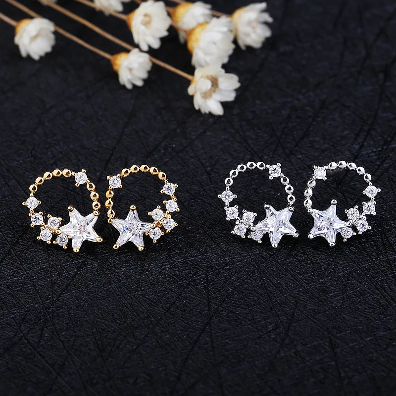 MIGGA корейские серьги-гвоздики с кубическим цирконием модные ювелирные изделия золотые серьги с хрустальными звездочками для женщин девочек