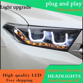 

Car Styling Headlight For Toyota Highlander headlights 2012-2014 Led Head Lamp U Angel eyes DRL H7 hid Bi-Xenon Lens low beam