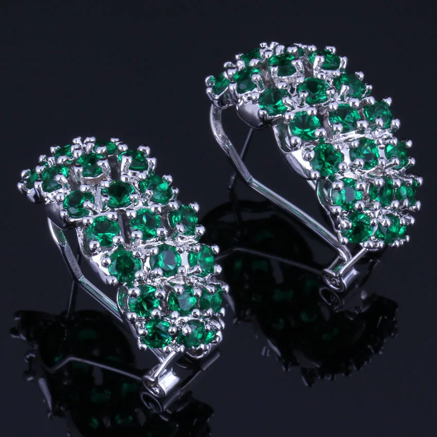 

Cheerful Green Cubic Zirconia 925 Sterling Silver Clip Hoop Huggie Earrings For Women V0878
