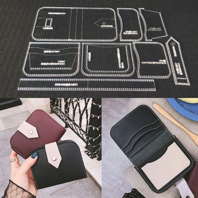 

New 1set Acrylic Leather Template Home Handwork Leathercraft Sewing Pattern Tools Accessory wallet Stencil