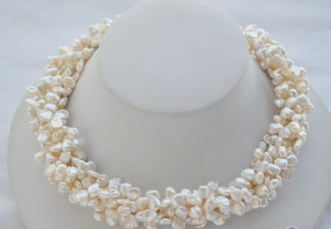 

Jewelr 005688 6row white BAROQUE lamina KESHI REBORN PEARL NECKLACE