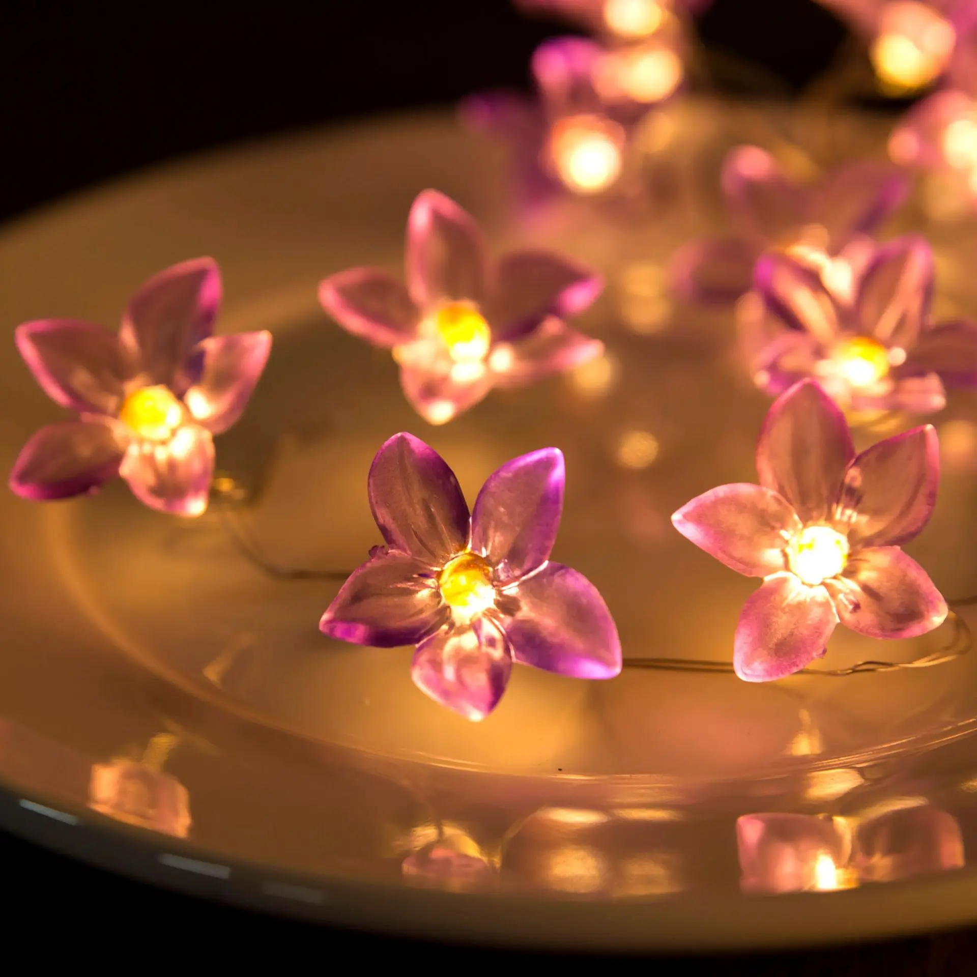 20 Led morado Lily de alambre de cobre Alambre de batería operado luces de cadena de 2 m LED decoración de Navidad guirnalda en la ventana año Nuevo