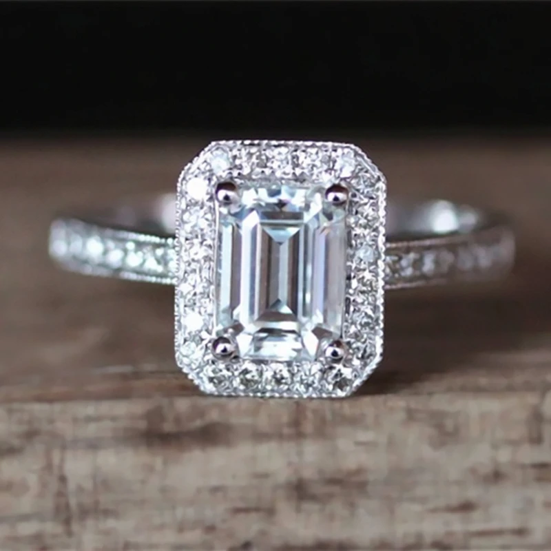 

Vintage Square Silver Color Zircon Crystal Engagement Ring Halo Wedding Rings for Women Fashion Jewelry