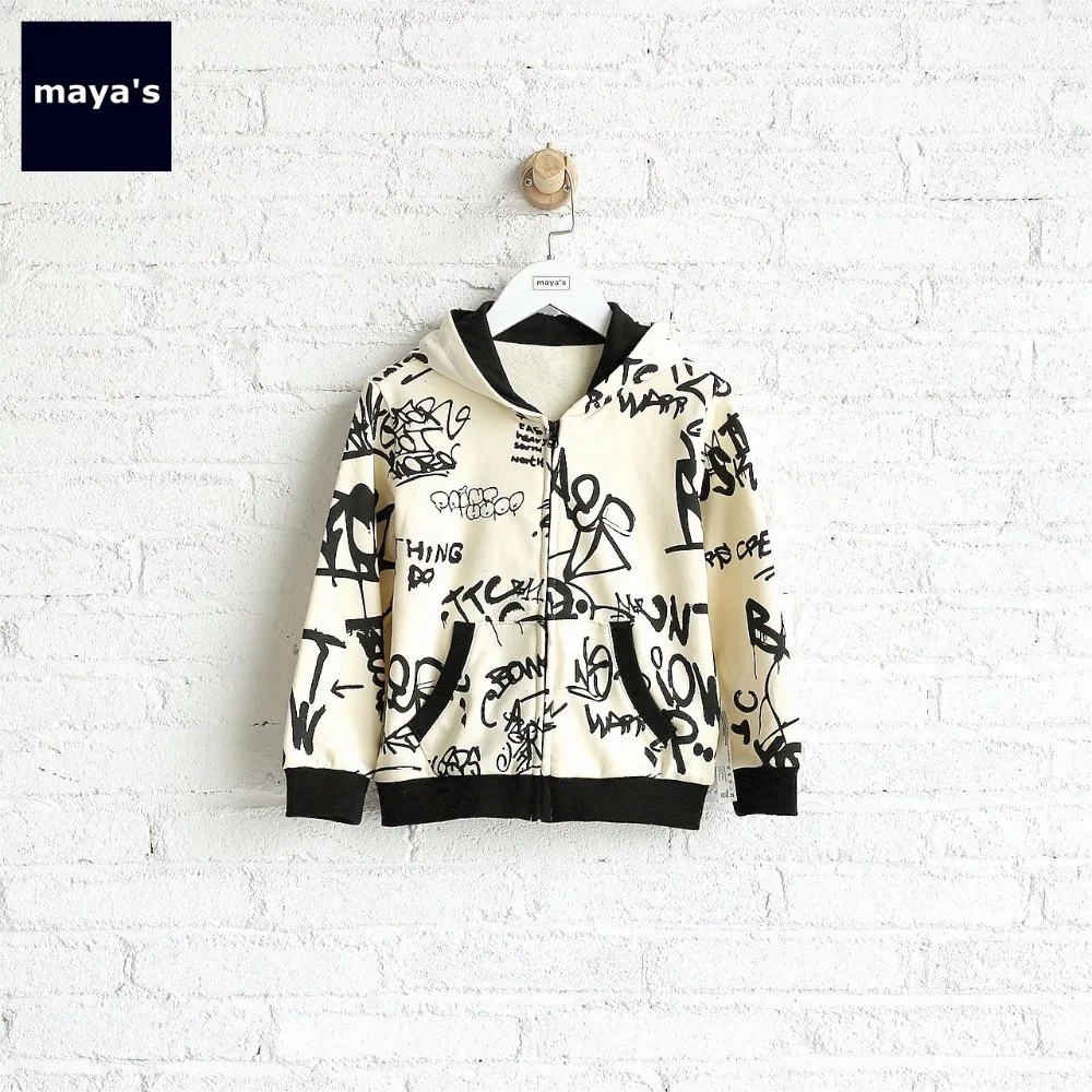 

Mayas Black Full Sleeves Spring Basic Kids Coat Color Blocking Graffiti Soft Breathable Jackets Toddler Autumn Outerwear 74000