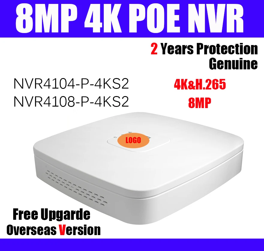 

8MP poe NVR NVR4104-P-4KS2 NVR4108-P-4KS2 Smart 1U 4ch 8ch 4K H.265 Lite 4 poe ports for cctv ip camera Network Video Recorder