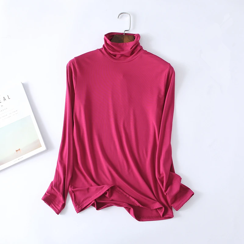 

New Women T shirt Tee Tops Thin Basic T-shirt Turtleneck T shirts Slim Long Sleeved Bottoming Cotton Soft Women Tops Spring D118