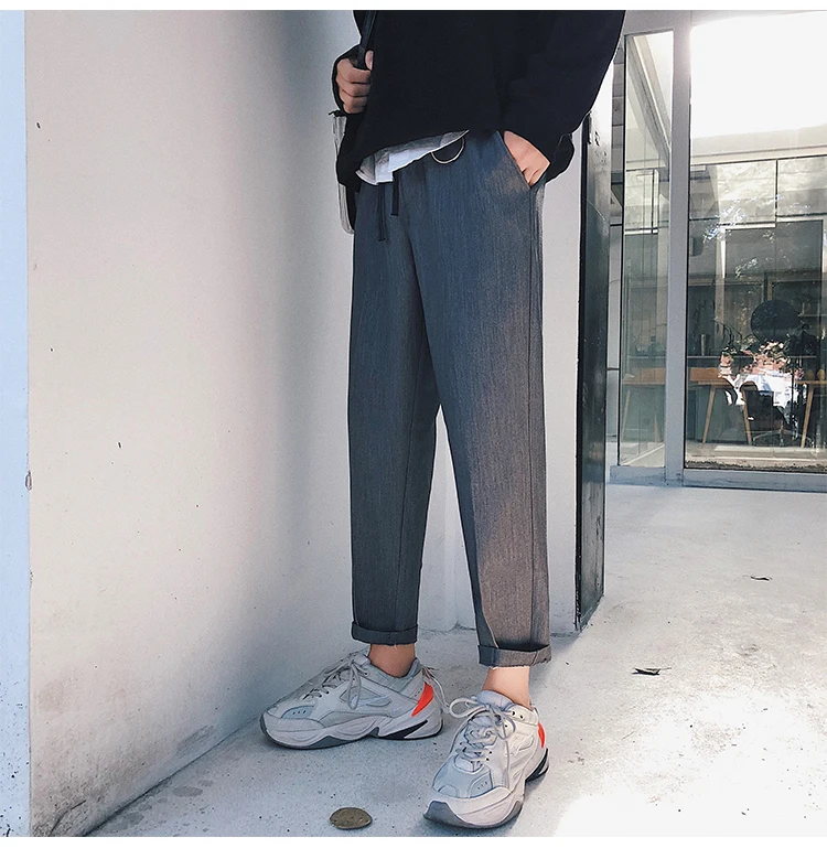 2018 Модные мужские молодежные свободные штаны в японском стиле, большие размеры, однотонные ретро-штаны со скидкой, повседневные штаны с