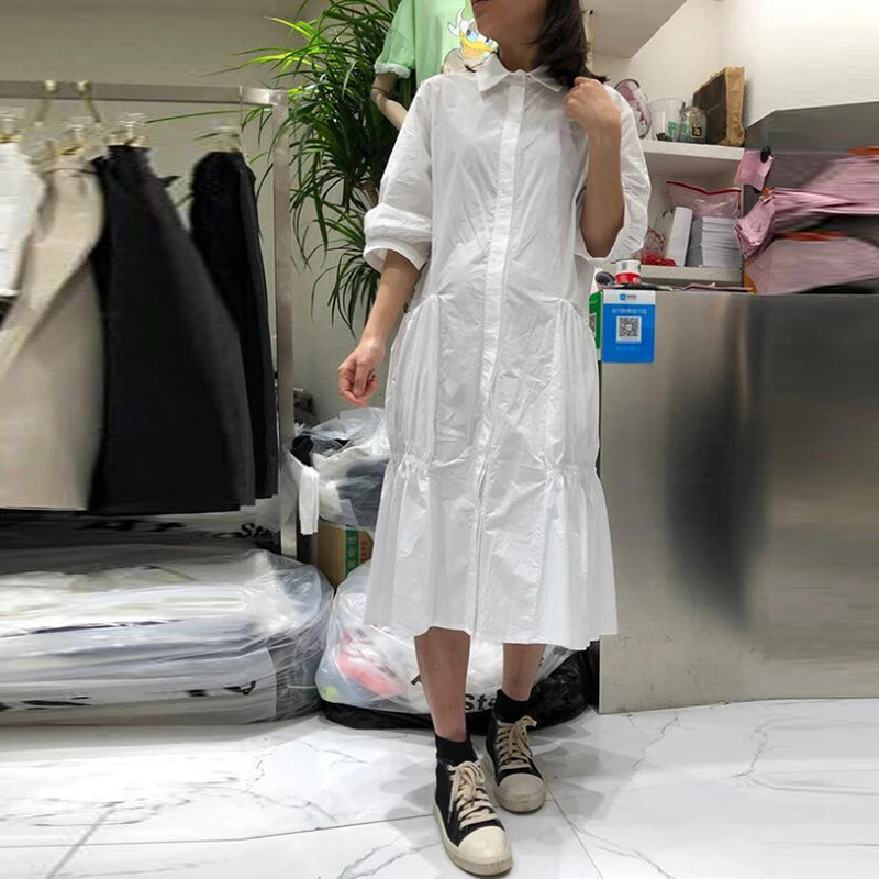 

SuperAen Korean Style Women Dress Cotton 2019 Summer New Fashion Casual Ladies Dress Solid Color Half Sleeve Women Clothing