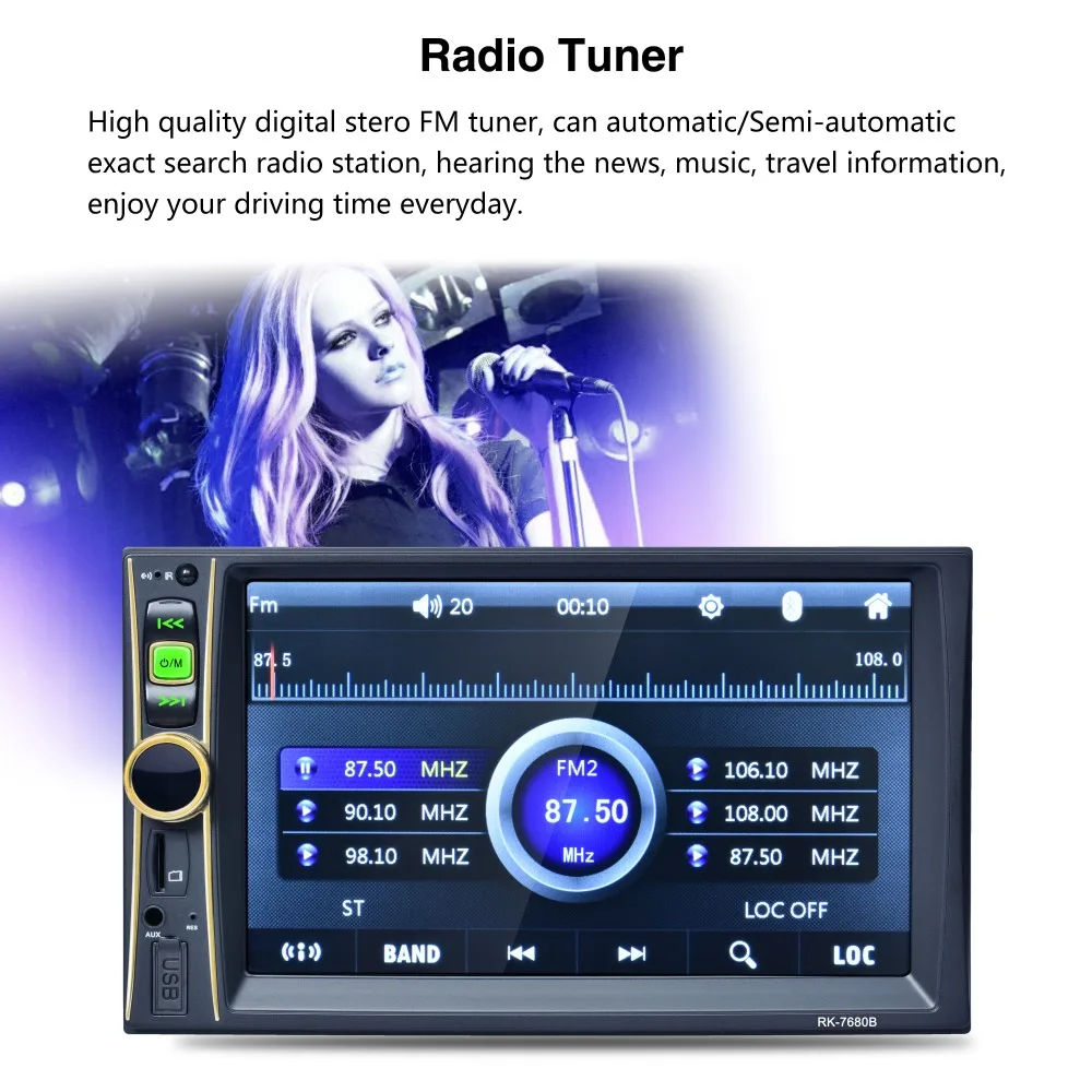Clearance 7680B 7" 2 DIN Touch Screen Digital Vedio Player TFT 1080P Car Audio Radio MP5 Player Support USB Bluetooth FM Rear View Camera 1