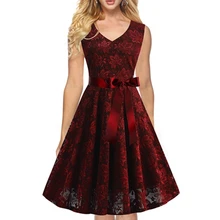 Womens Sexy sleeveless vintage Floral Lace elegant dress Cocktail Casual Party Fit and Flare Skater A-Line Midi Dress fashion floral imprint sleeveless skater dress