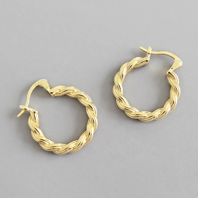

SHANICE Genuine S925 sterling silver hoop earrings INS simple twist woven earrings women's gold color all-match silver jewelry