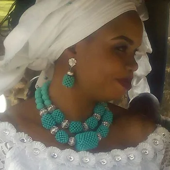 

New Teal Blue Women Bridal Costume Jewelry Set 2017 Wedding Statement Necklace Set Handmade Teal Blue Free shipping WD624