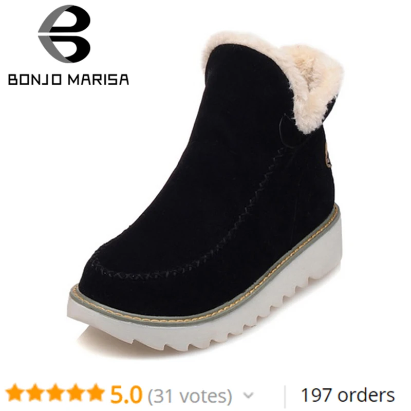 En Ligne BONJOMARISA D hiver Grande Taille 34 43 Cheville Neige Bottes Femmes Chaud En Peluche Bout Rond Plate Forme Chaussures Femme coins confortables chaussures