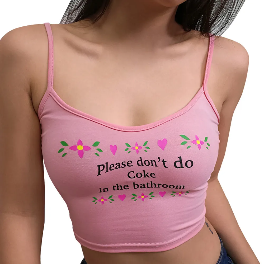 Sexy Women Crop Top 2018 Summer Honey Letter Print Strap Tank Tops 