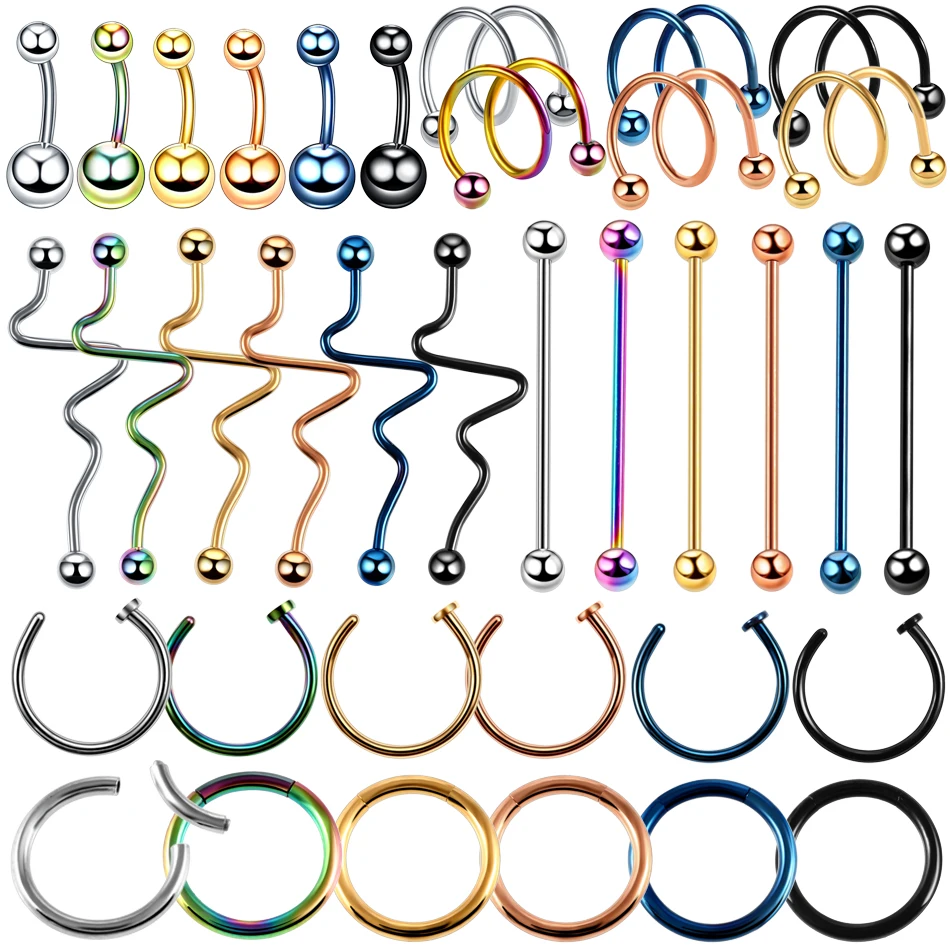

6pcs/lot Steel Segment Ring Nose Stud Rings Nariz Lip Ear Septum Helix Nostril Earring Piercings Belly Ombligo Piercings Jewelry