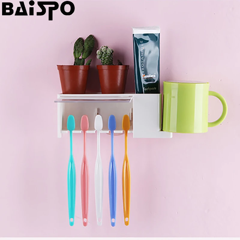 

BAISPO Environmentally Friendly Glue Type Creative Toothbrush Holder Anti-mosquito Multi-function Toothpaste Holder Bathroom Set