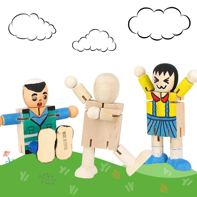 DIY белый деревянный брелок робот кукла игрушка ручной работы мультфильм Рисование граффити марионетка на шарнирах ремесло игрушка Детские развивающие игрушки