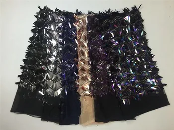 

New Arrival African Guipure Material purple / Black Nigeria French Lace Chemical Fabric High Quality Sequins Lace Fabric